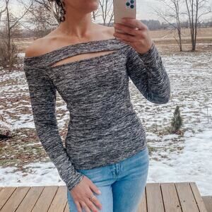 Venus dark gray off the shoulder long sparkly sleeve top